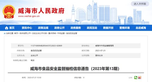 山东省威海市市场监督管理局 4批次食品流通环节抽检不合格